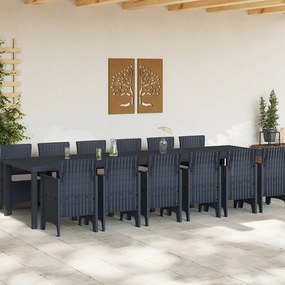 13 Részes Kerti Étkezősor Párnákkal Antracit Polirattan, Kerti Asztal Antracit 200x100x73 cm Polirattan, Kerti Asztal Antracit 150x100x73 cm Polirattan, Kerti Székek Párnákkal 4 db Antracit Polirattan