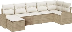 vidaXL Kerti Kanapé Szett párnával 7 pcs Bézs Poli rattan