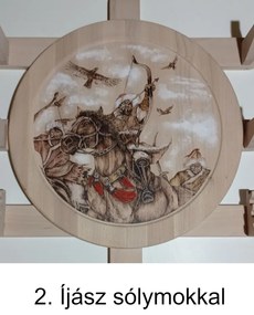 Íjtartó (4 íj + vesszőtartó) íjász sólymokkal