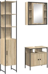 vidaXL Fürdőszoba bútor szett polcokkal 3 pcs Sonoma tölgy Faanyag