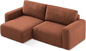 Terrakotta színű zsenília kinyitható-tárolóhelyes sarokkanapé (bal oldali-heverő résszel) Kona – Makamii