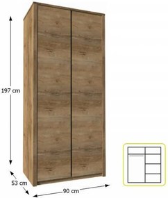 kétajtós szekrény, sötét tölgy lefkas, MONTANA S2D
