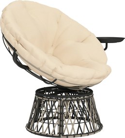 Outsunny Papasan Szék Rattan 360° Forgó Kosár Szék Párnával 90 cm Átmérőjű Kerek Kültéri Rattan Szék Forgó Relaxációs Szék Kényelmes Szék Nappalihoz K