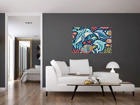 Kép – Rajzolt vízi állatok (90x60 cm)