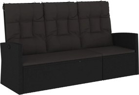 vidaXL fekete polyrattan dönthető kerti pad párnával 173 cm