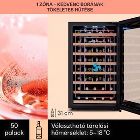 Klarstein Barossa 50 Uno, borhűtő, 120 liter, 52 palack, 1 zóna, érintőképernyő