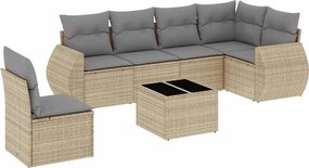 vidaXL 7 részes bézs polyrattan kerti ülőgarnitúra párnákkal