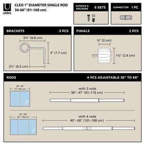 Ezüstszínű acél bővíthető függönykarnis 91 - 168 cm Cleo – Umbra