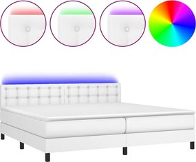 vidaXL fehér műbőr rugós ágy matraccal és LED-del 200x200 cm