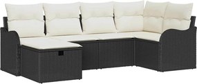 vidaXL Kerti Kanapé Szett 6 pcs Fekete és krémszínű Poli rattan