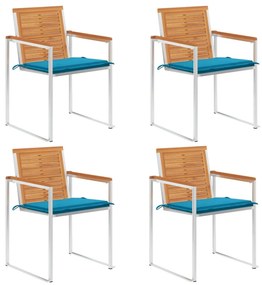 vidaXL 4 db tömör akácfa kerti szék párnákkal