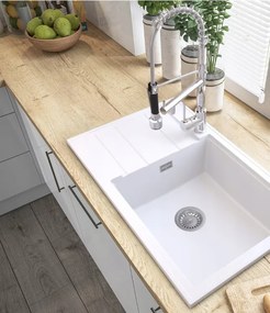 SINK Quality Mosogató minőségi Ferrum New 8010, 1 kamrás gránit mosogató 800x500x210 mm + arany szifon, fehér, SKQ-FER.8010.WH.XG