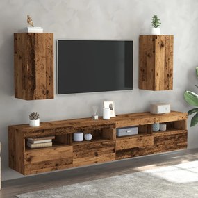 2 db antik fa színű szerelt fa TV-szekrény 30,5 x 30 x 60 cm
