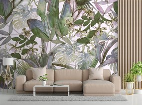 Gario Fotótapéta Monstera és trópusi levelek pasztellben Anyag: Vlies, Méret: 150 x 105 cm
