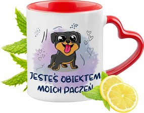 Kutya Kutyás Bögre Piros Szív Alakú Füllel Ajándék