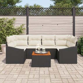 7 darabos Kert Kanapé Szett Párnákkal Fekete Poly Rattan Akác