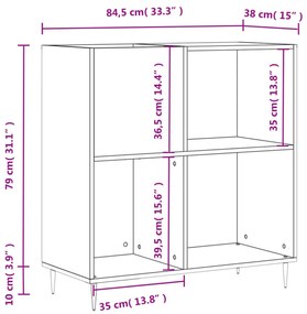 betonszürke szerelt fa hanglemezszekrény 84,5 x 38 x 89 cm