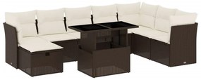 9 részes barna polyrattan kerti ülőgarnitúra párnákkal