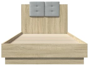 sonoma tölgy színű szerelt fa ágykeret fejtámlával 90 x 200 cm