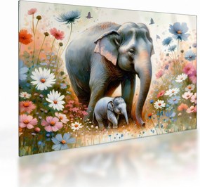 Üveg kép - Elefánt mama, akvarell (70x50 cm)