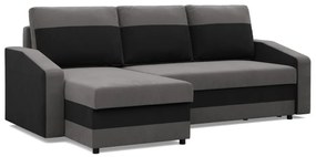 Hewlet sarokkanapé, 2 ágyneműtartóval, szövet anyag, univerzális oldal, hab töltet, szürke - fekete