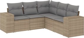 vidaXL 5 részes bézs polyrattan kerti ülőgarnitúra párnákkal