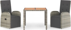 vidaXL 3 részes szürke polyrattan kerti étkezőgarnitúra párnával