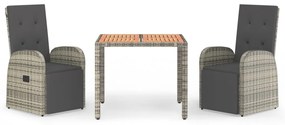 vidaXL 3 részes szürke polyrattan kerti étkezőgarnitúra párnával