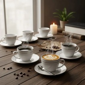 Porcelán kávéscsésze aljjal 230 ml - 6 személyes készlet díszdobozban