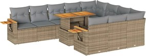 vidaXL 11 részes bézs polyrattan akácfa kerti ülőgarnitúra párnákkal