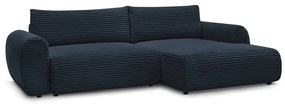 Sötétkék kordbársony kinyitható sarokkanapé (jobb oldali) Lucien – Bobochic Paris