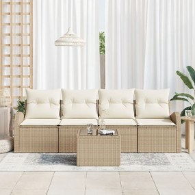 5 részes kerti kanapé szett párnákkal bézs poli rattan