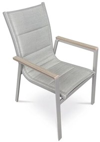Kerti szék bézs textilén, alumínium, bézs színű, polifa karfa tölgy dekorral