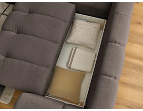 Szürkésbarna kinyitható-tárolóhelyes sarokkanapé (bal oldali-L alakú) Fuji – Bobochic Paris