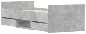 betonszürke ágykeret fej- és lábtámlával 75 x 190 cm