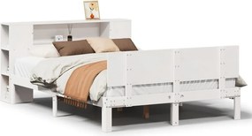 vidaXL fehér tömör fenyőfa könyvespolcos ágy matrac nélkül 140x190 cm