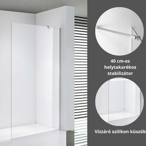Stuxi Eco Walk-in zuhanyfal, 70x195 cm, 6 mm vastag vízlepergető biztonsági üveggel, 195 cm magas, helytakarékos sarok stabilizátorral
