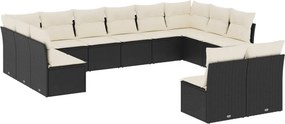 vidaXL 12 részes fekete polyrattan kerti ülőgarnitúra párnákkal