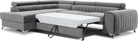 Szürke bársony kinyitható-tárolóhelyes sarokkanapé (bal oldali-L alakú) Laurence – ELTAP