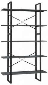 ötszintes szürke fenyőfa könyvszekrény 100 x 30 x 175 cm
