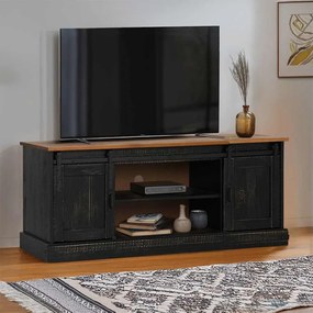 HALDEN fekete tömör fa TV szekrény 2 tolóajtóval 150x40x60 cm
