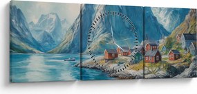 Kép - Norvég falu (órával) (90x30 cm)