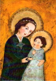 Mágnes Vászonkép Szűzanya a gyermekkel 5x8cm