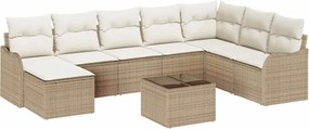 vidaXL Kerti Kanapé Szett párnával 9 pcs Bézs Poli rattan