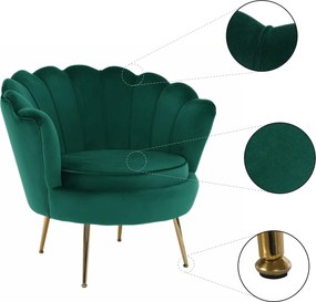 Fotel Art-deco stílusban, smaragd Velvet anyag/gold króm-arany, NOBLIN