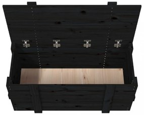 fekete tömör fenyőfa tárolóláda 91 x 40,5 x 42 cm