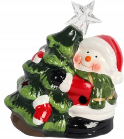 Karácsonyi dekoráció kerámia Hóember Led karácsonyfával