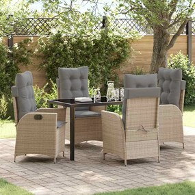 vidaXL Kert étkező szett párnával 5 pcs Bézs polirattan