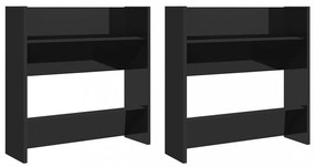 2 db magasfényű fekete szerelt fa fali cipősszekrény 60x18x60cm