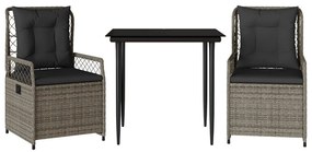 3 részes szürke polyrattan kerti étkezőgarnitúra párnával